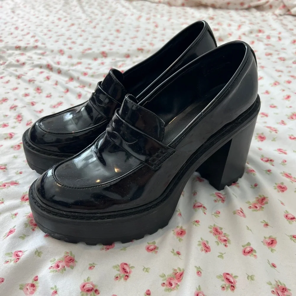 cutest patent leather loafer platform heels
